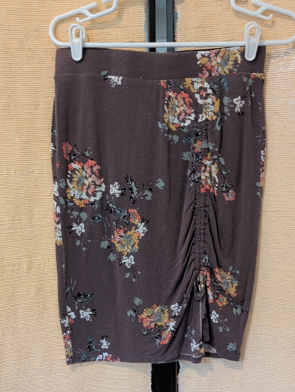 Maurices Brown Floral Ruched Pencil Skirt